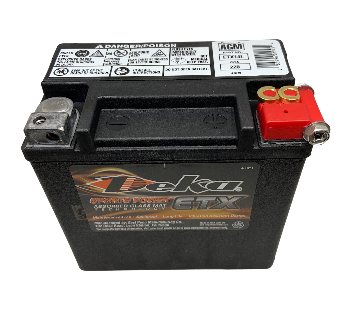 Deka ETX14L Battery, also replaces Harley Davidson 65958-04A model
