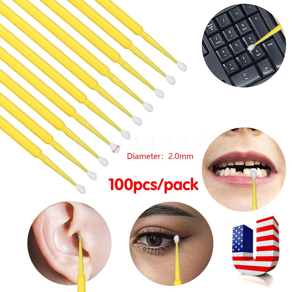 100 Microbrush Micro Brush Applicator Tips Regular Yellow 2.0 mm