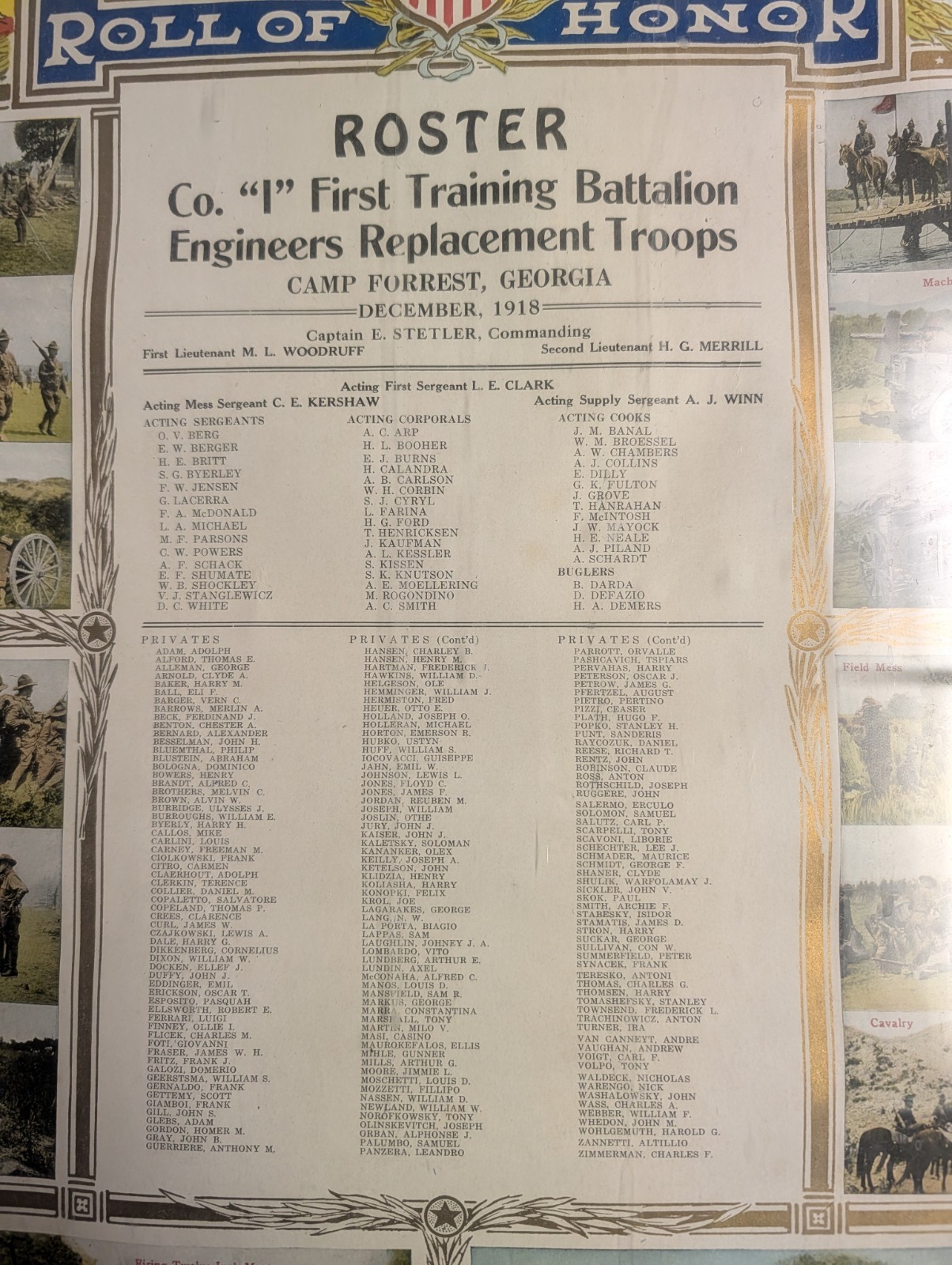 WWI Roster First Training Battalion Engineers Replacement Troops Camp Forest GA
