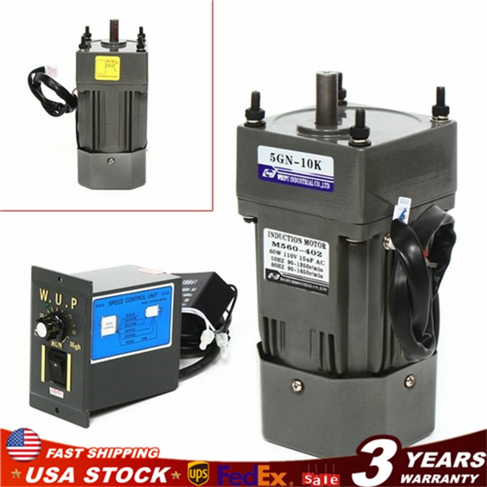 60W 110V AC Gear Motor Electric Variable Speed Controller Single-phase 1:10（10k）