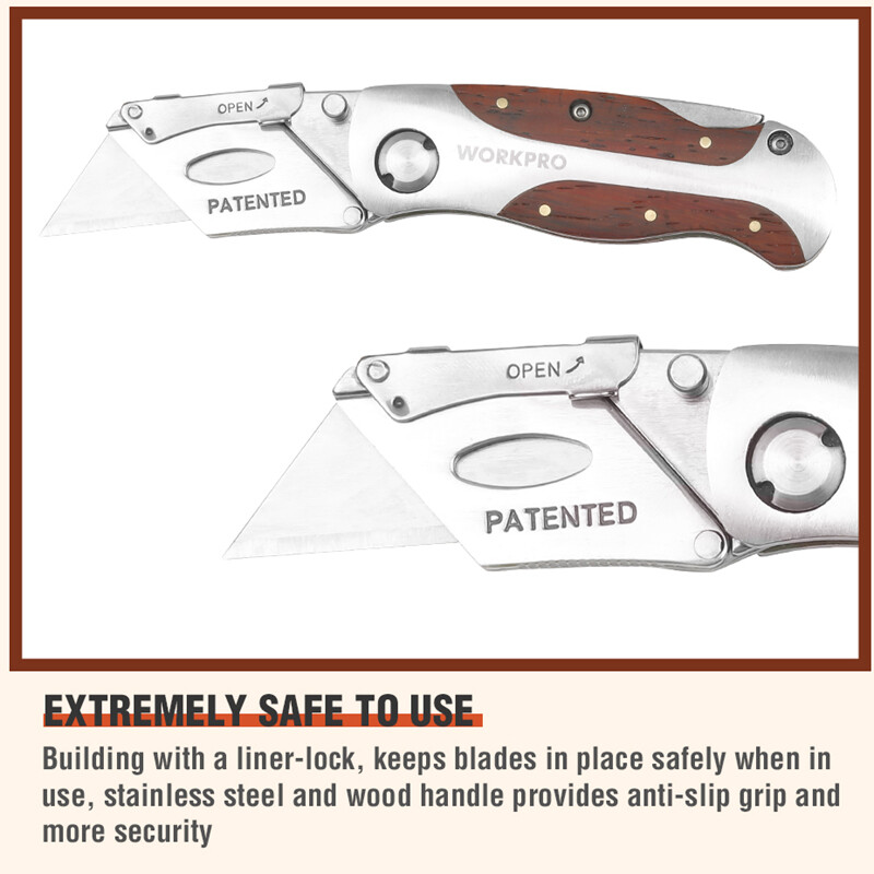 WORKPRO Quick-Change Folding Utility Knife Classical Retro Wood Grain Handle NEW