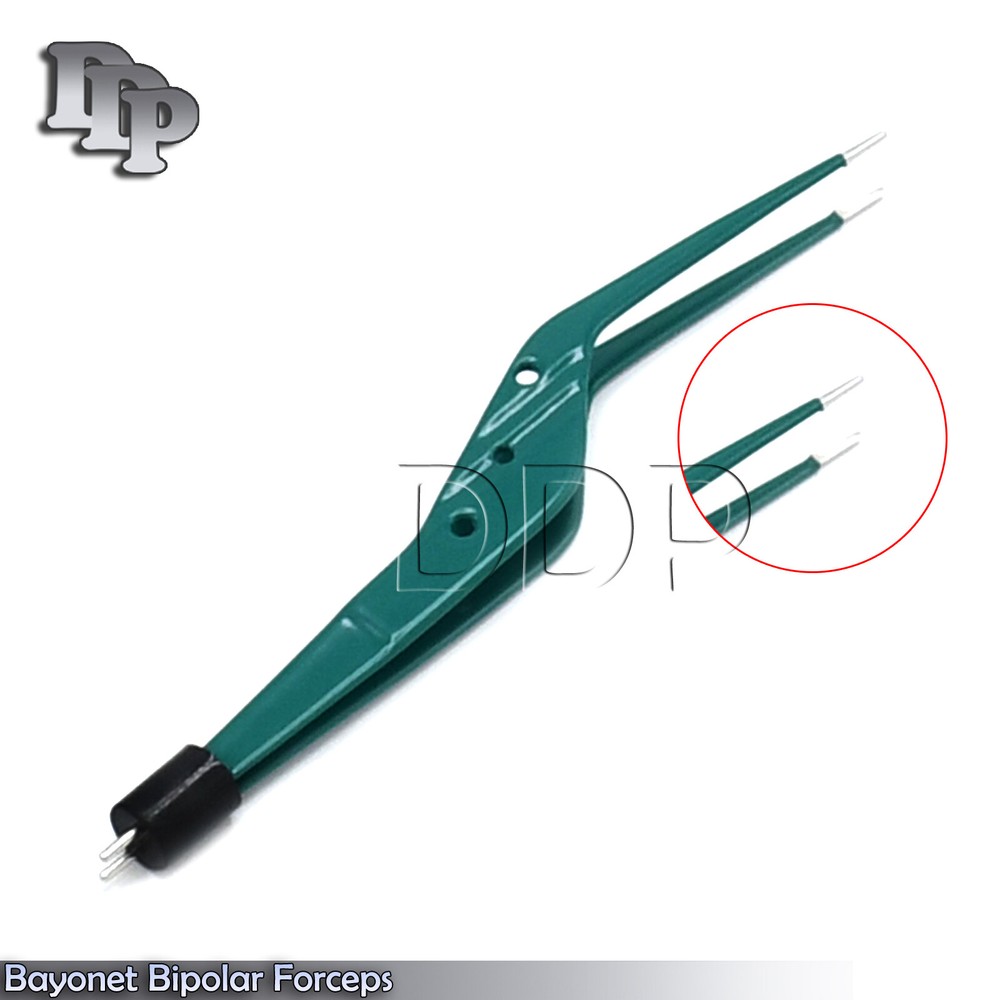 Bayonet Bipolar Forceps 7.5" Green Electrosurgical Instruments EL-045