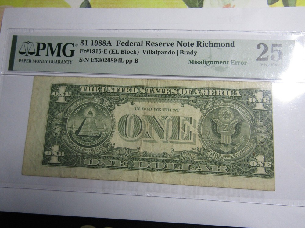 $1 1988A FRN Richmond First Print Misaligned Misalignment Error - PMG 25