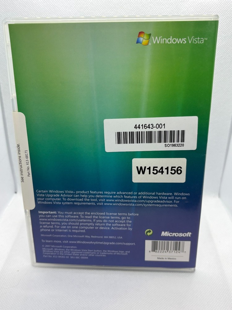 Microsoft Windows Vista Anytime Upgrade Disc. 32 Bit Software.