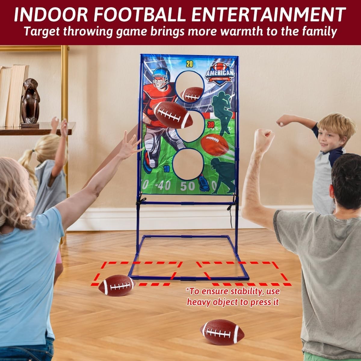 Football Toss Game with 4 Inflatable Balls, Football Throwing Target Games for B