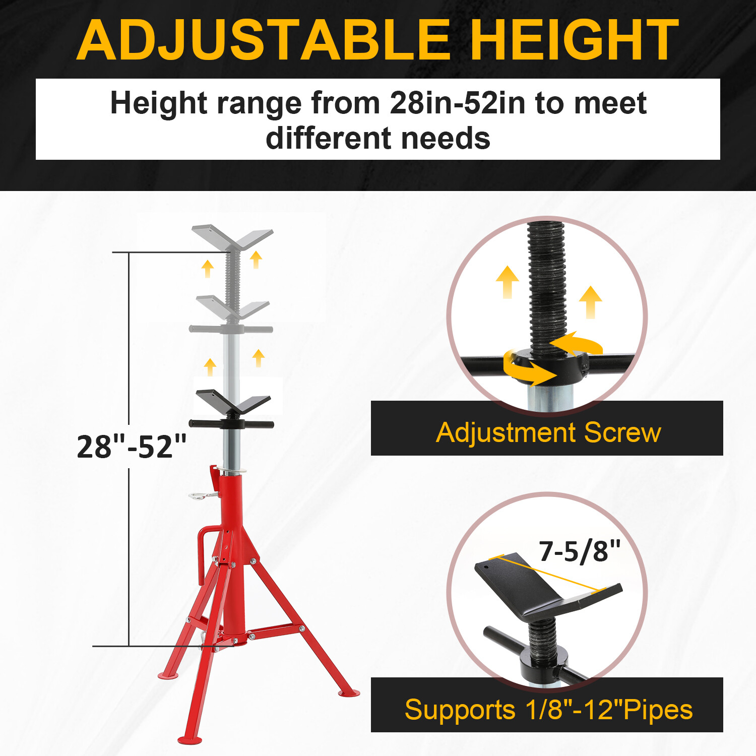 V-Head Pipe Stand Folding Tripod Jack 28"-52" Height 12" Pipe 2500LB Steel Red
