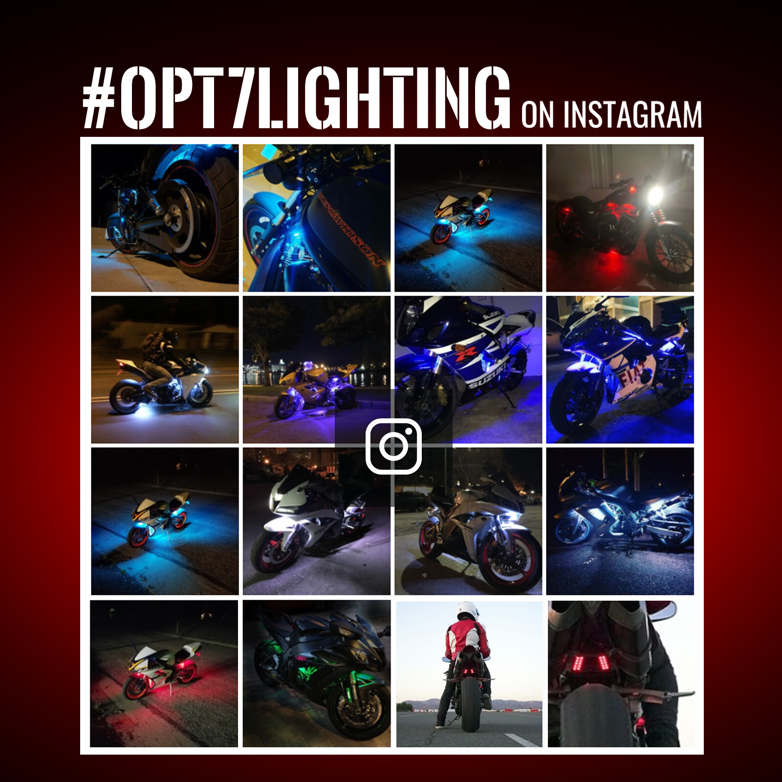 OPT7 Motorcycle LED Light Kit All-Color Underglow Neon Strip 10pc Double Cruise