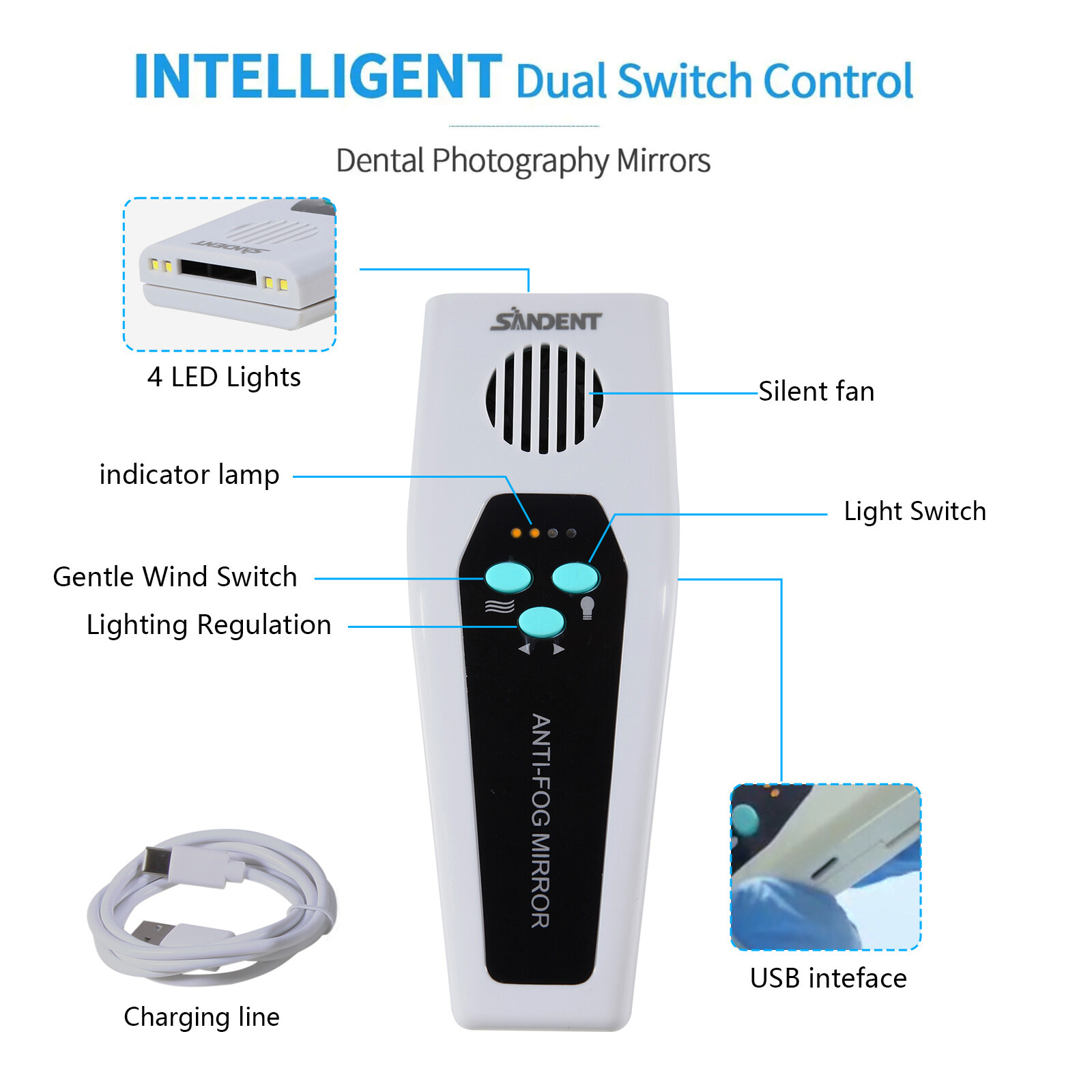 Dental Anti-fog Mirrors Photography Reflector No-Fog LED Automatic Mirrors Kit