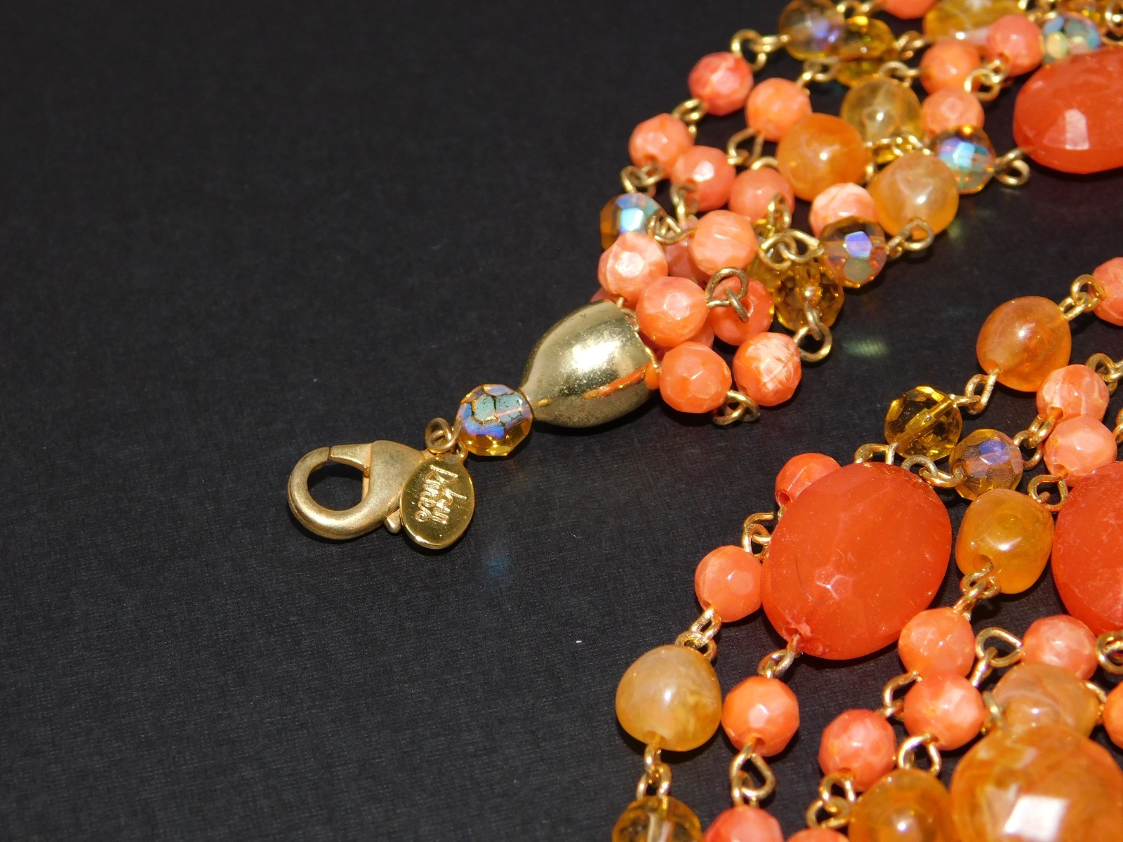 Vintage JOAN RIVERS Multi Strand Shades of Peach Orange Bead Necklace