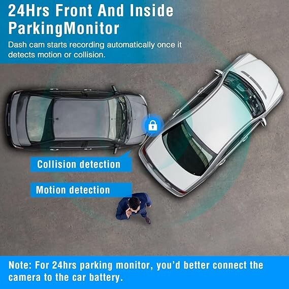 3 Channels Car Dash Camera 1296x1080P Front Inside & Rear Camera 130°Wide Angle