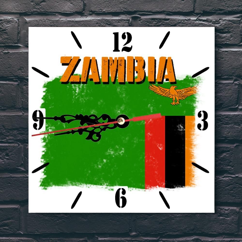 Zambia Flag Wall clock patriots CERAMIC Tile Watch Support Décor
