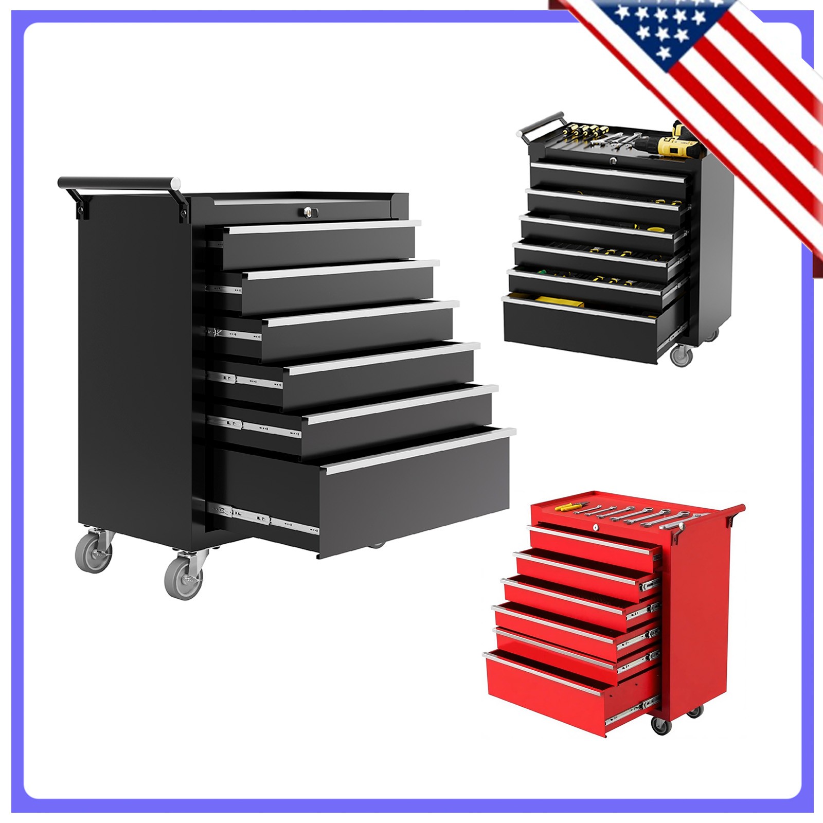 6-Drawer Heavy-Duty Steel Rolling Tool Chest Multifunctional Storage Cabinet