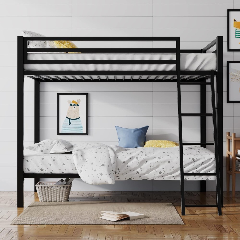 Loft Twin Bunk Bed Black with Ladder