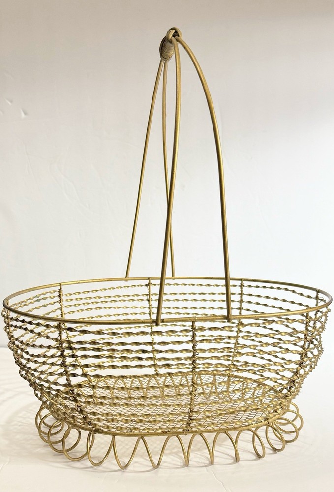 Vintage Oval Gold Metal Wire Basket