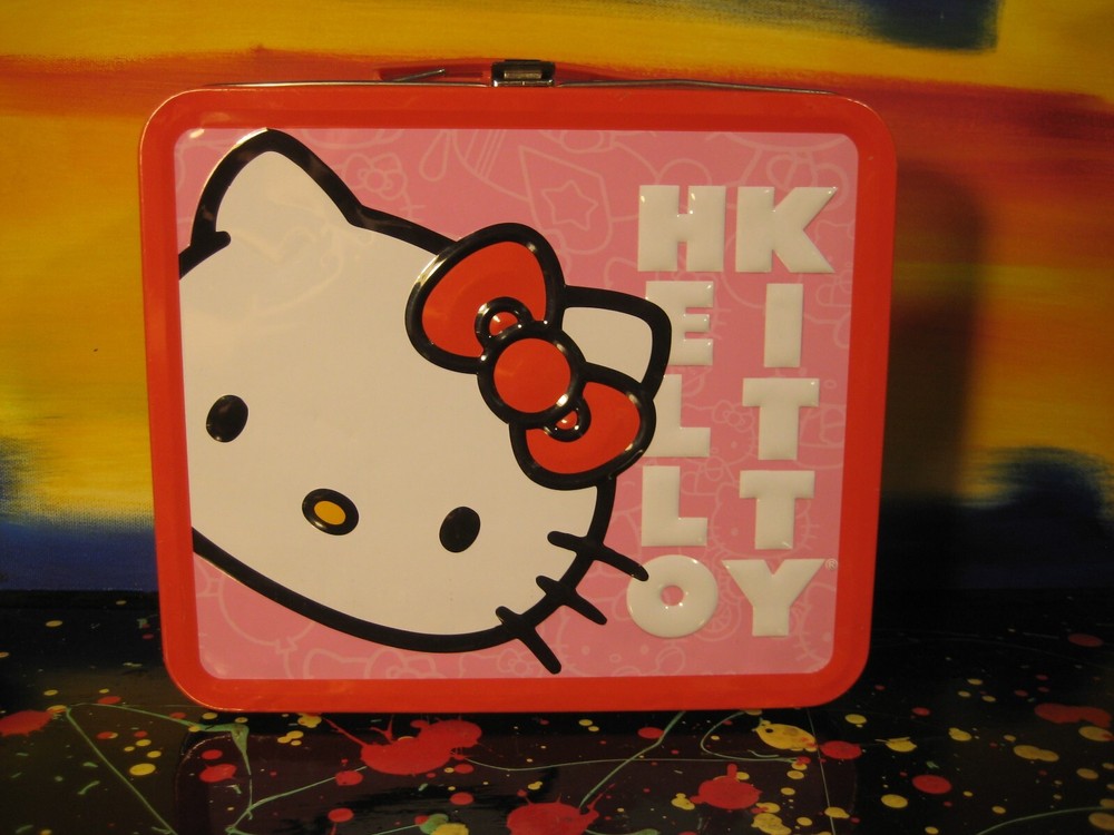 Hello Kitty Red & Pink Embossed Tin Metal Lunchbox