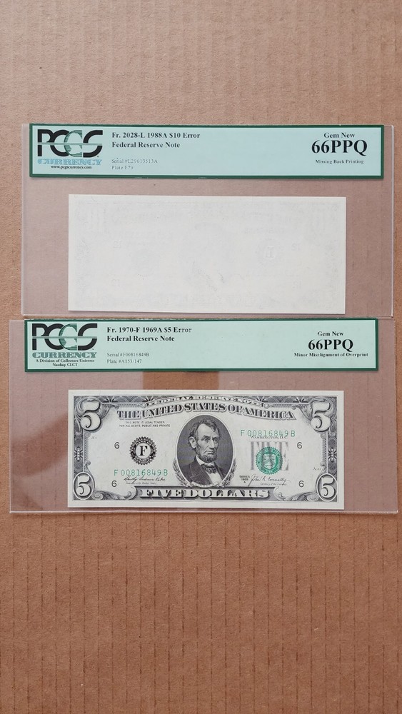 $1-$2-$5-$10-$20-$50-$100 FRN ERROR NOTE PCGS66PPQ
