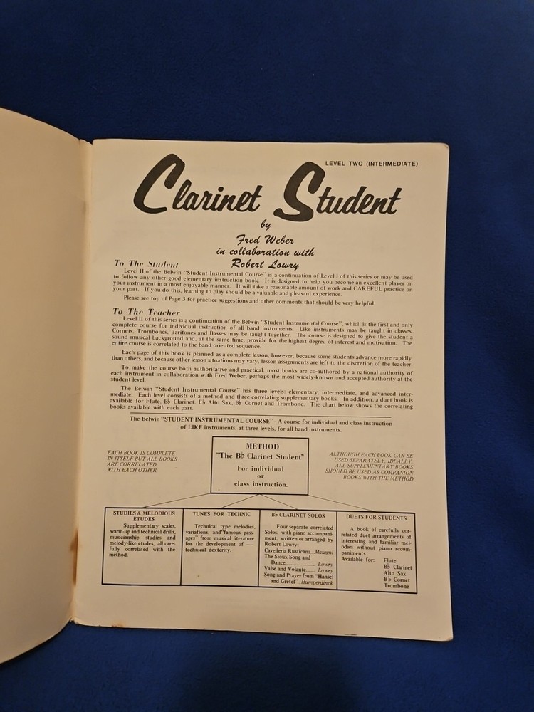 Clarinet Student A Method For Individual Instruction  Fred Weber Level Two