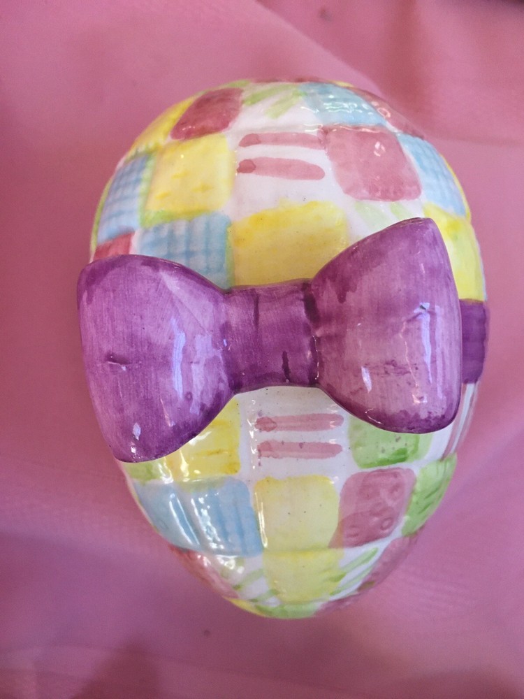 Easter Egg Quilt Patchwork Design Bow Box Ceramic - No Box {Item 367}