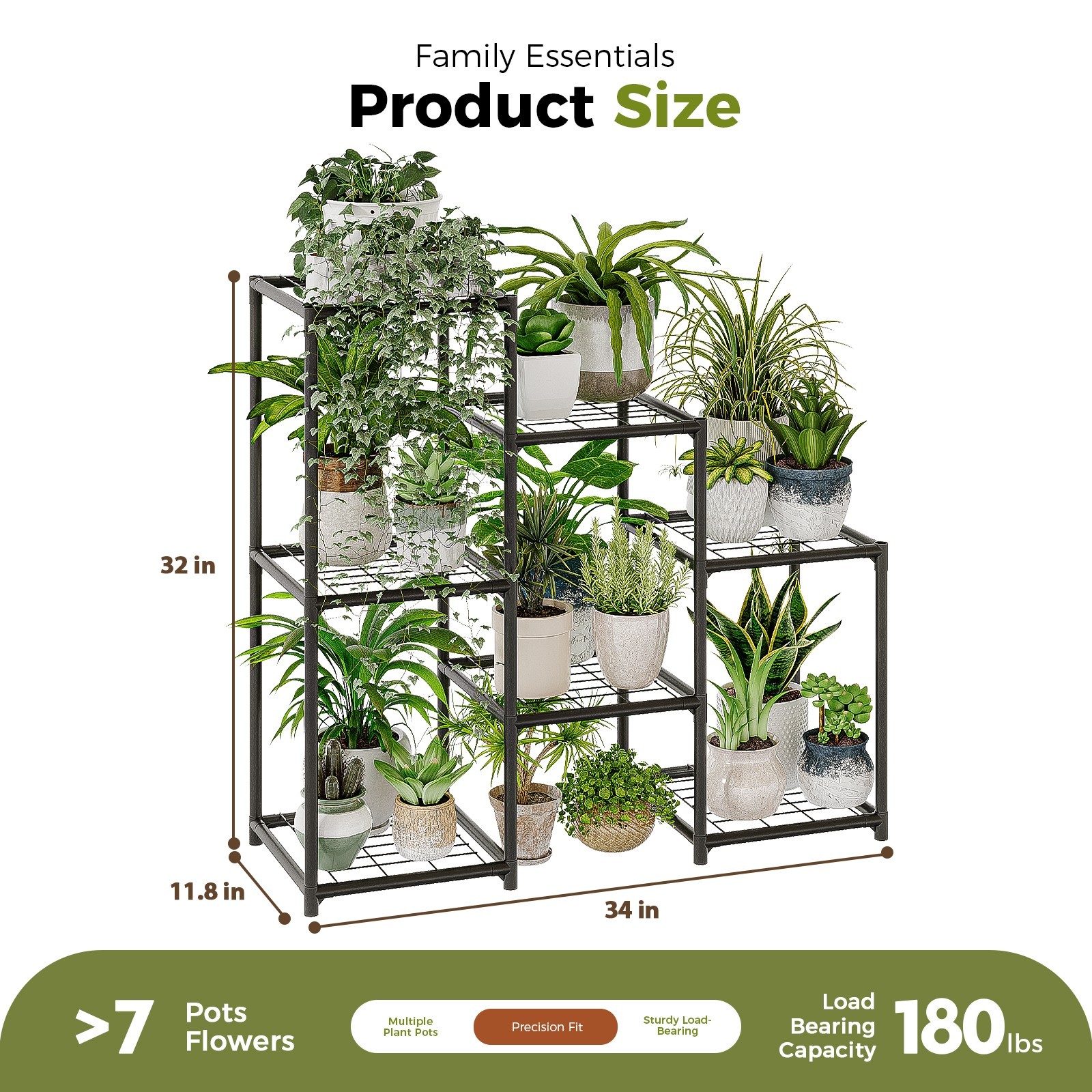 Bamworld Black Plant Stand Outdoor Metal Plant Shelf 3 Tiers Ladder Plant Holder