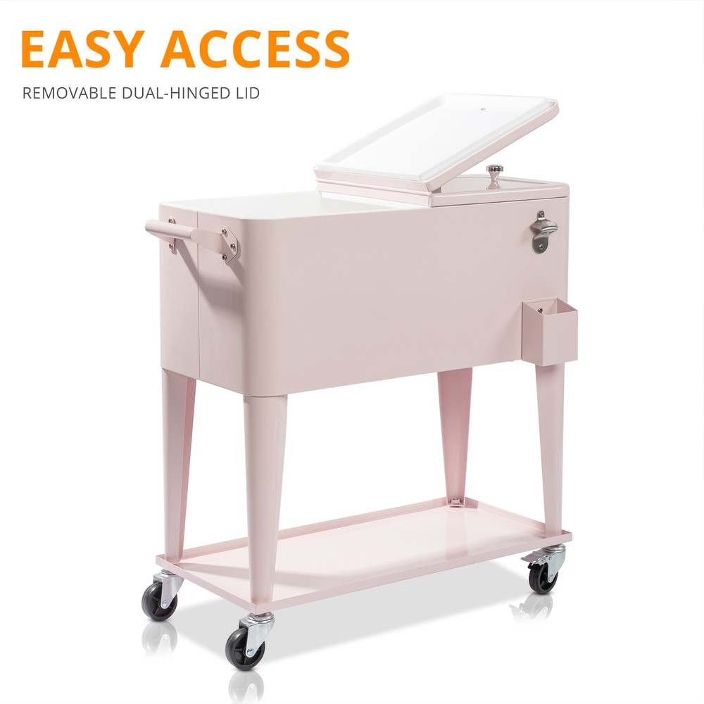 80QT Pink Patio Rolling Cooler