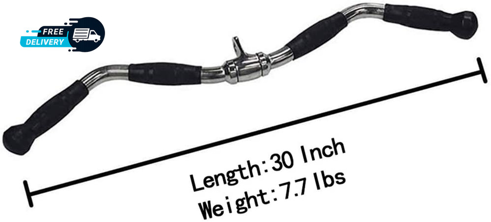 Lat Bar Cable Machine Attachment Curl Pulldown Bar with Full Rotation and Rubber