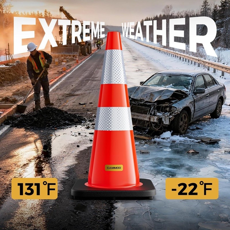 PVC Traffic Cones Reflective Collars Durable Stackable Weather Resistant Safety
