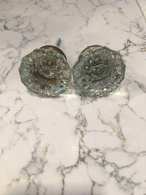 Two 2" Vintage Crystal Clear Glass Door Knobs No Stems