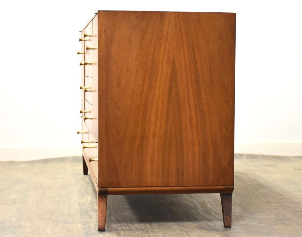 Walnut and Brass Mid Century Credenza