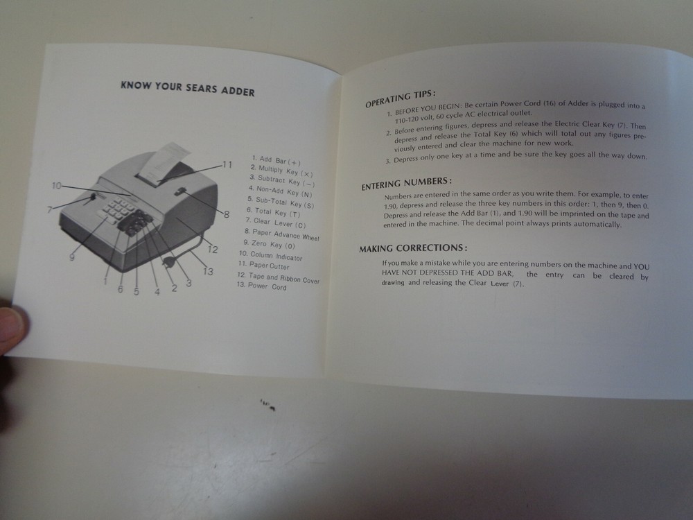 Vintage Original Sears Adding Machine Instruction Manual Booklet