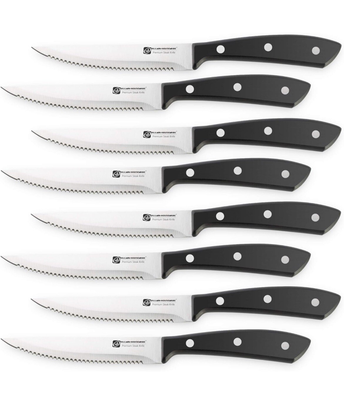 Premium 8-Piece German High Carbon Stainless Steel Steak Knife Set, Double Full