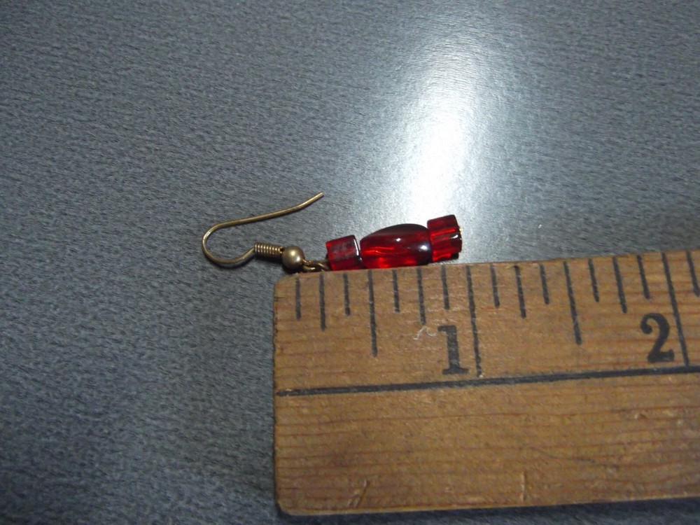 1 Pair Old 1"in Glass Red Dangler