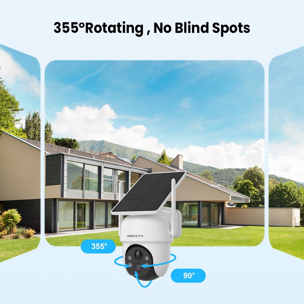 ARCCTV Security Camera System Outdoor Wireless Pan Tilt Solar Battery Powered IR
