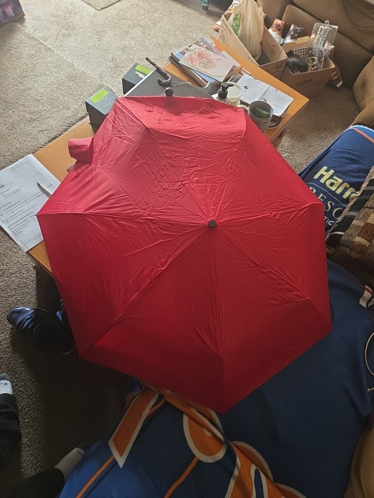 Totes Auto Open Umbrella Large Coverage Compact Red