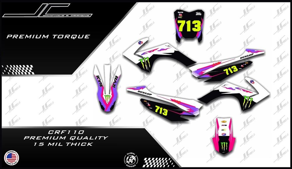 PremiumTorque CRF110 Style Graphics kit decals THICK AND HIGH GLOSS