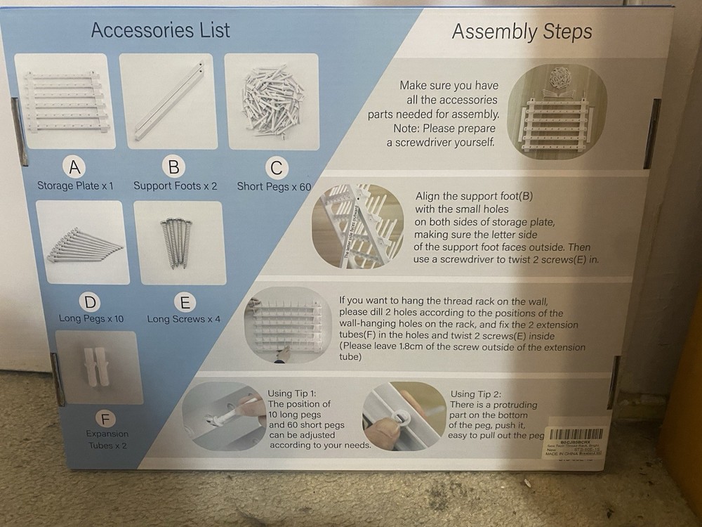 Adjustable 60 Spool Thread Rack White Plastic Sewing Organizer