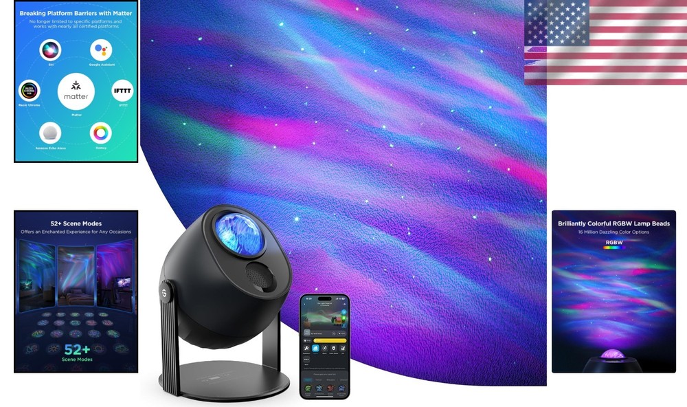 Multicolor Aurora Flow Projector - 3 Wave Effects, Bluetooth & Custom Settings
