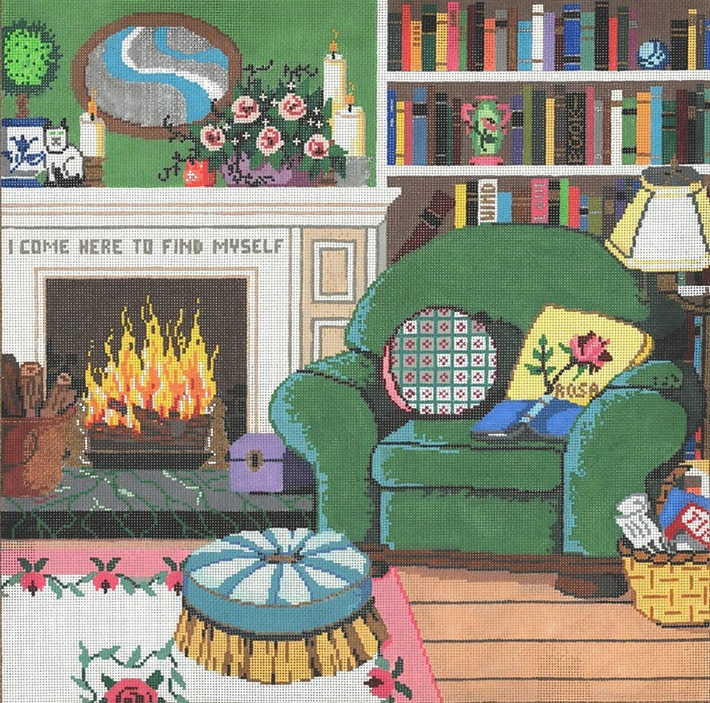 Handpainted Needlepoint Sandra Gilmore Library 14x14