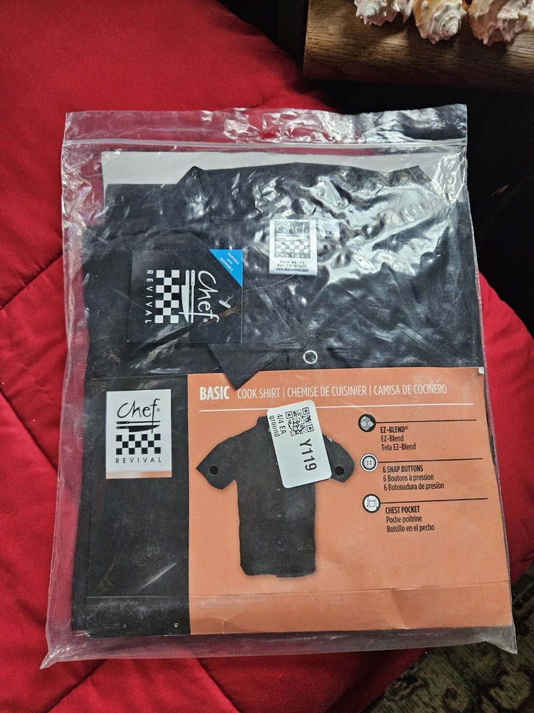 Chef Revival Kitchen Basic Cook Shirt, Black, 2XL New
