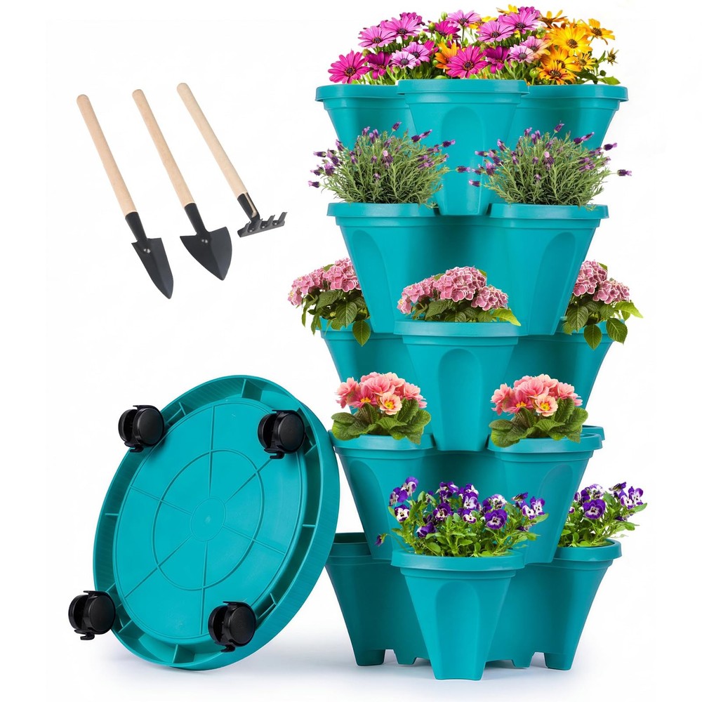 Vertical Planter Tower - 5 Tier Stackable Garden Planters with Wheels and Too...