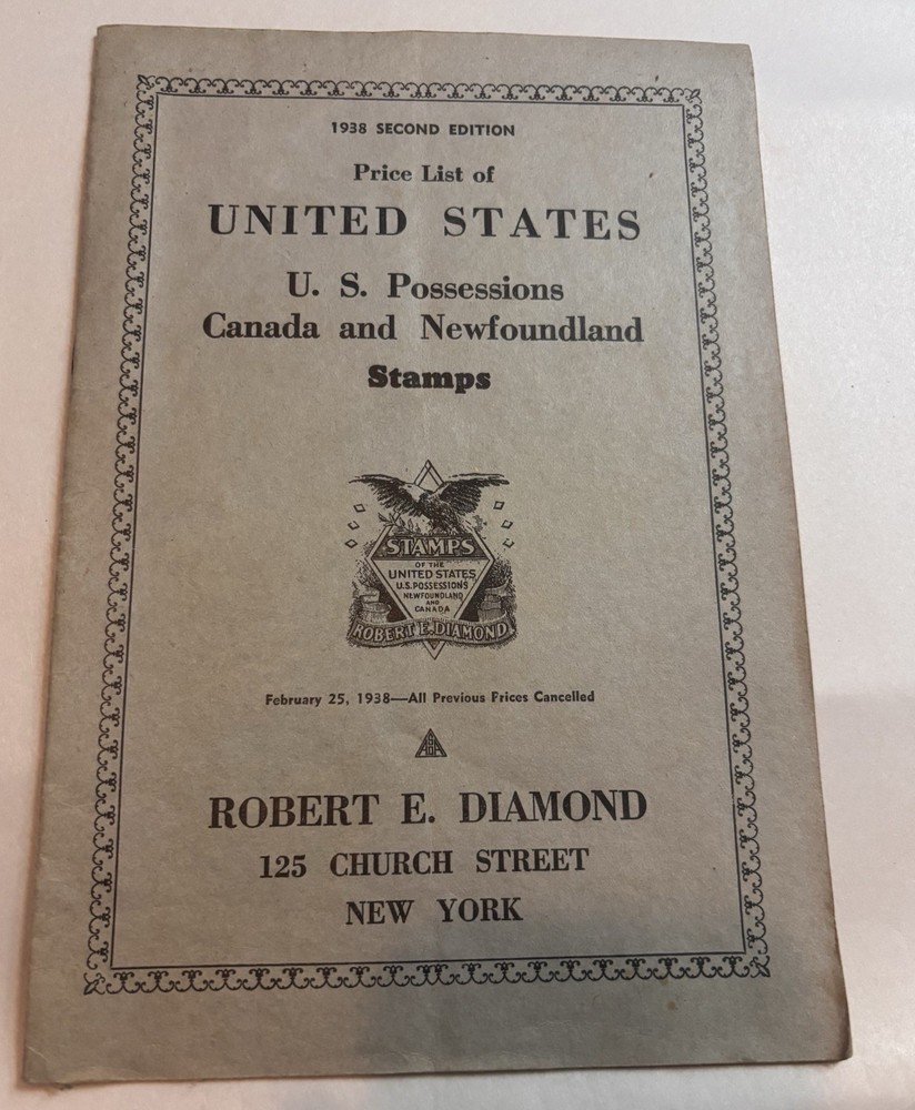 1938 Price List of UNITED STATES Stamps Book/pamphlet
