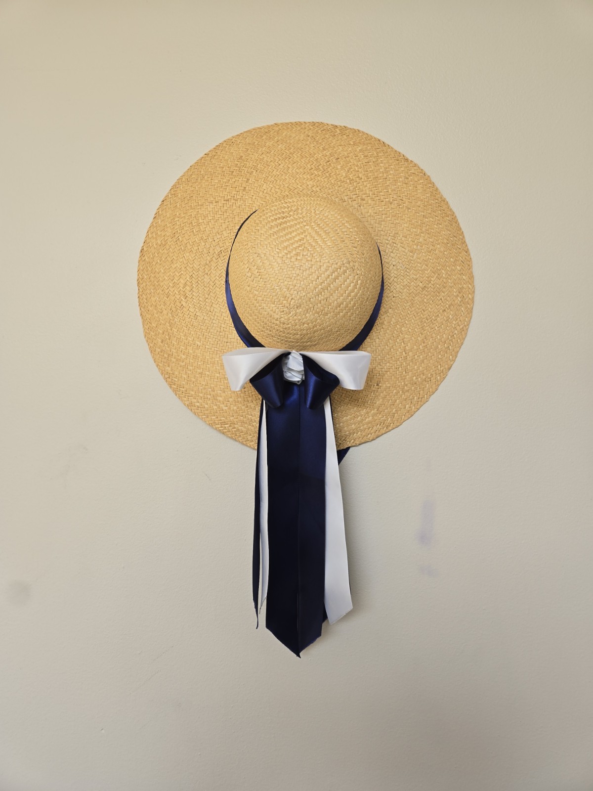 Colonial Williamsburg Straw Hat 18th Century Womens Blue Low Crown Ribbon Tea