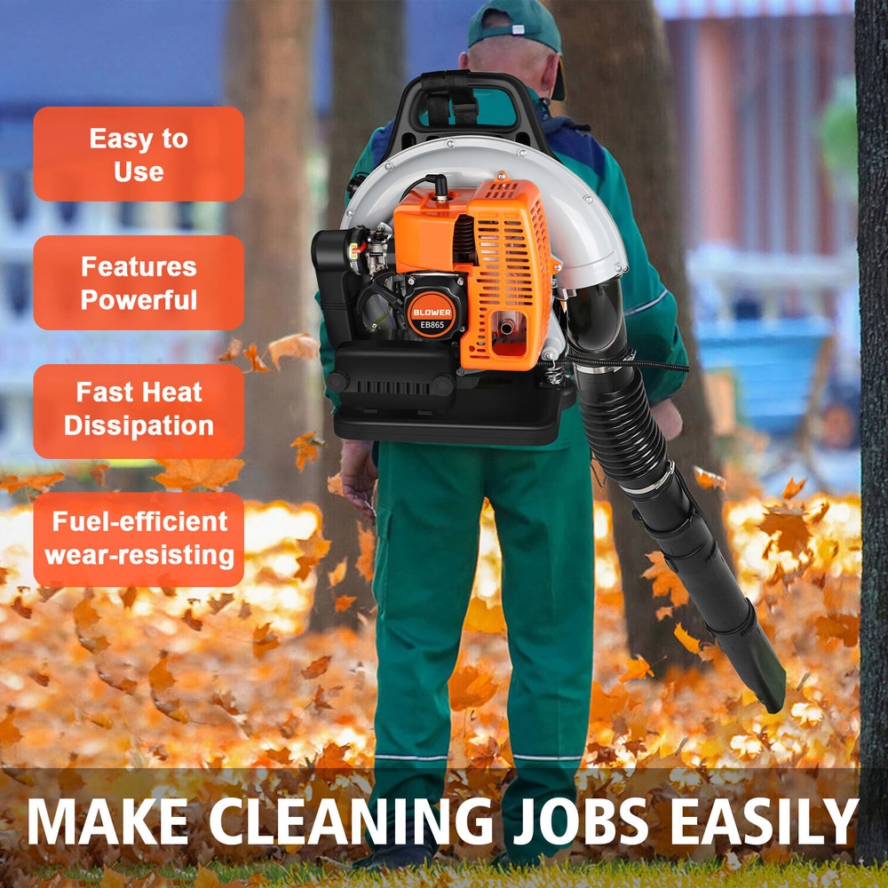 🧡63CC Backpack Gasoline-Powered Leaf Blower Gas Blower 665CFM 2-Stroke Engine