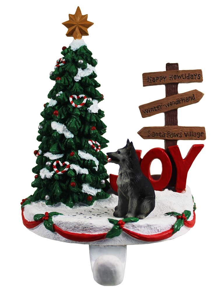 German Shepherd Stocking Holder Hanger Black/Silver