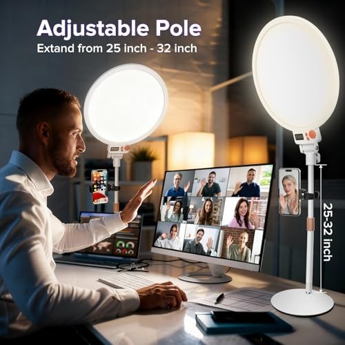 12" Large Ring Light with Stand, 7000K Full-Screen Selfie Light Ring with
