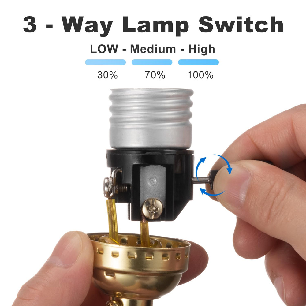 3 Way Lamp Socket Replacement, E26 Threaded Base, Turn Knob for Low-Medium-High