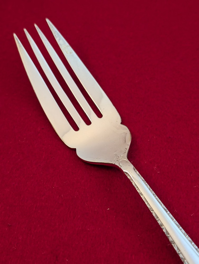 Unknown Mfg Nickel Silver UNF737 Glossy Cold Meat Serving Fork Silverware