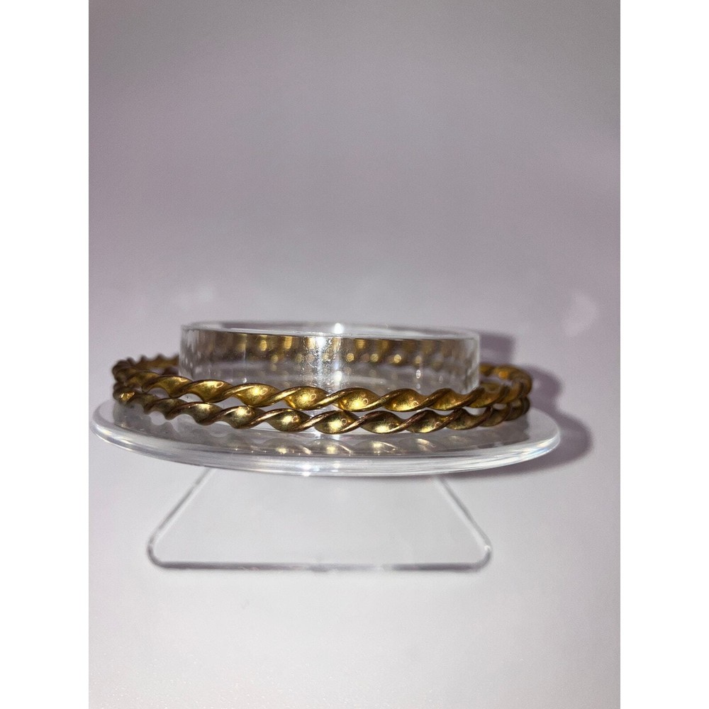 Two Brass Twisted Curved Around 2.75" Bangle Bracelets!