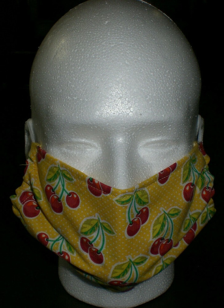 Face Mask Cherry Pattern Covering & Scrunchie Set 100% Cotton Washable Reusable