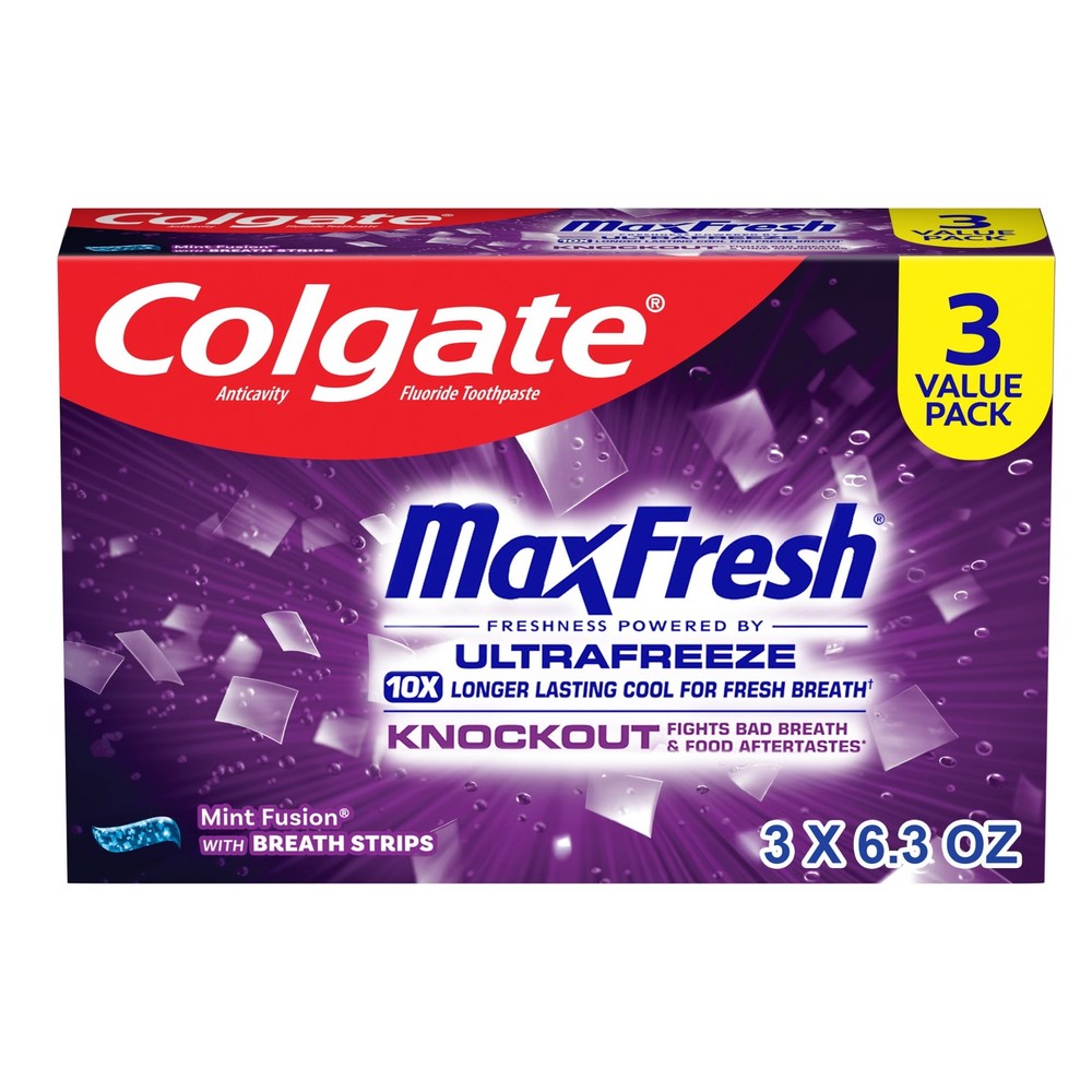 MaxFresh Knockout Mint Toothpaste 3-Pack 6.3oz – Ultrafreeze 10x Cool