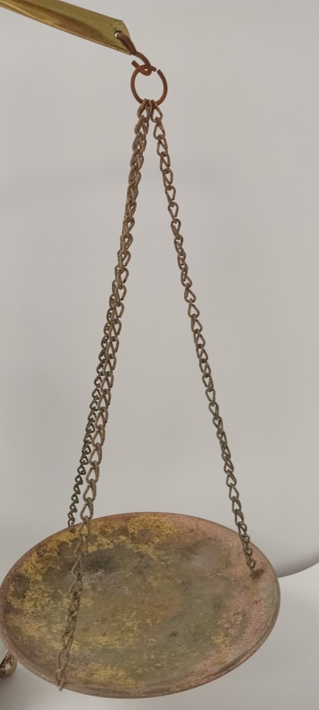 Vinatge Solid Brass and Marble Cherub Balance Scale, 19"